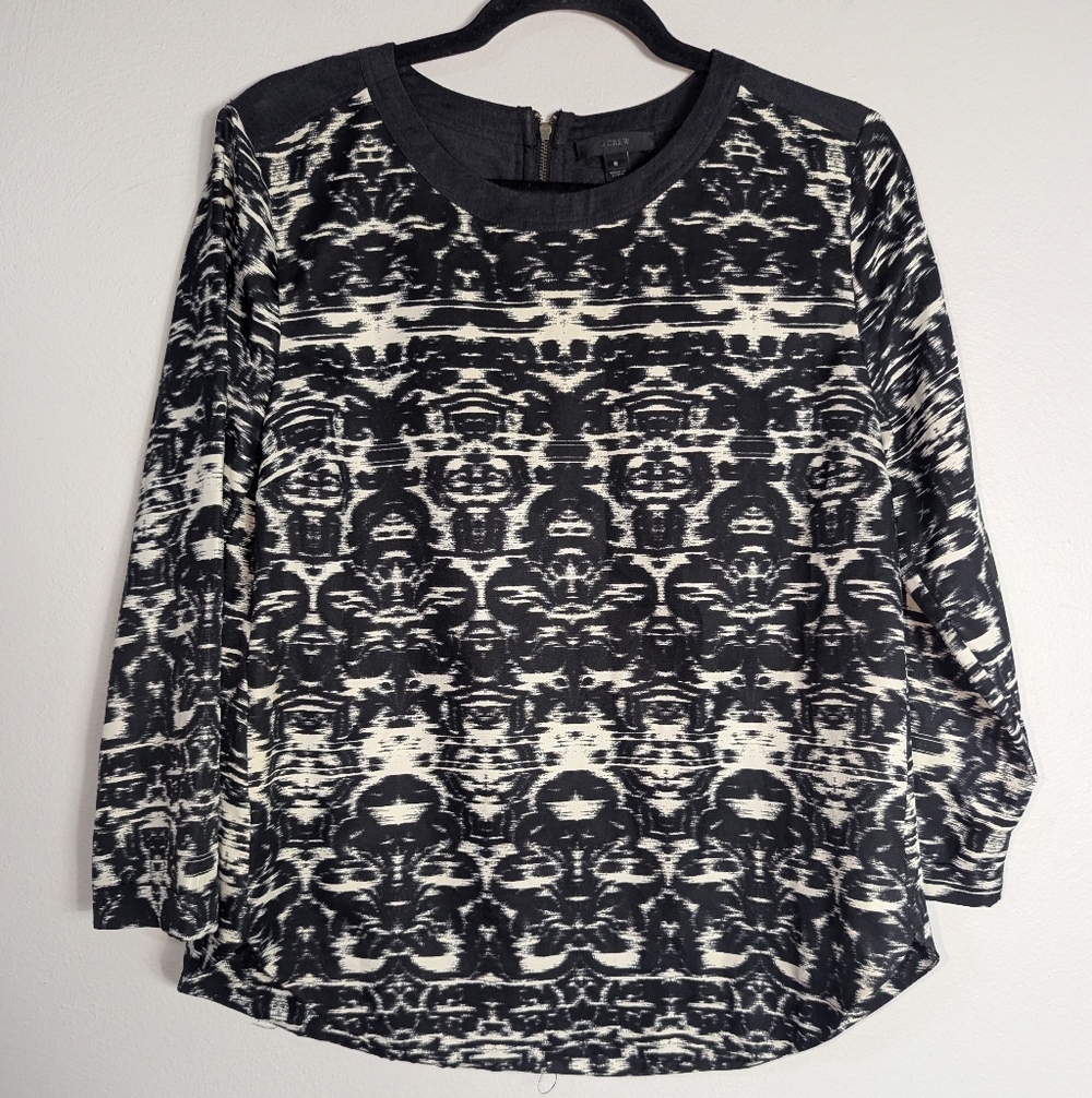 6 J. Crew Black/Cream Print 3/4 Sleeve Top